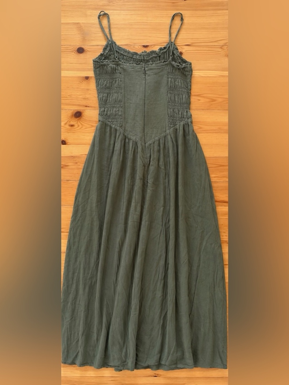 American Eagle Bella Bow Maxi Smocked Bodice Dress in Olive Cottagecore Size S - Picture 5 of 11